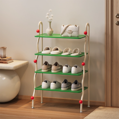 Modern Minimalist Wavy Rectangular Iron Hollow-Carved Design Shoe Storage Rack 4-Tiers For Entryway & Hallway