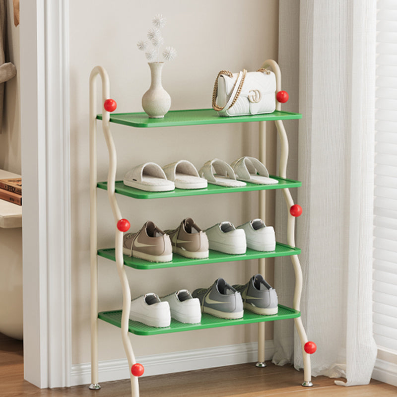 Modern Minimalist Wavy Rectangular Iron Hollow-Carved Design Shoe Storage Rack 4-Tiers For Entryway & Hallway