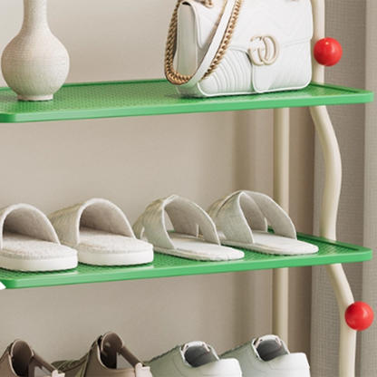 Modern Minimalist Wavy Rectangular Iron Hollow-Carved Design Shoe Storage Rack 4-Tiers For Entryway & Hallway