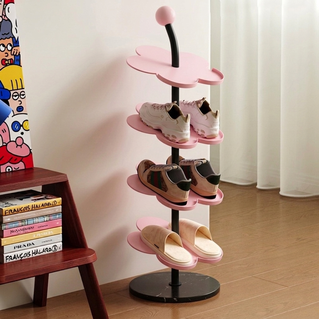 Modern Art Deco Carbon Steel Marble Floral Shoe Storage Rack 4/6-Tier For Entryway & Hallway