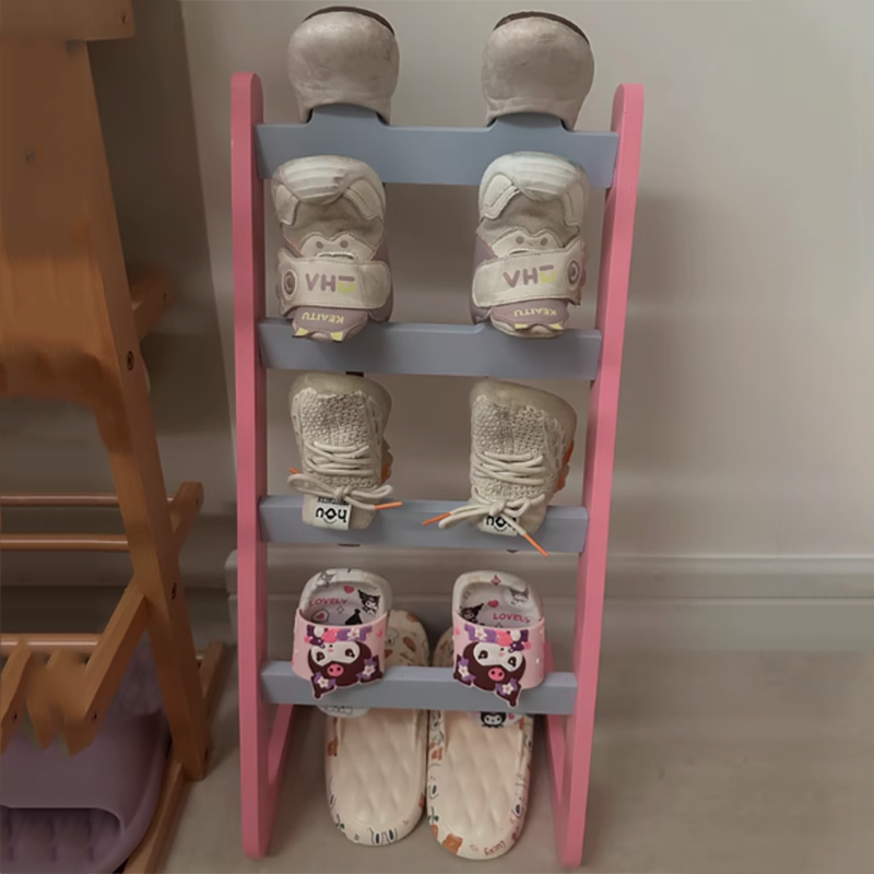 Contemporary Nordic L-Shaped MDF Floor-Standing Shoe Storage Rack 4-Shelf For Entryway