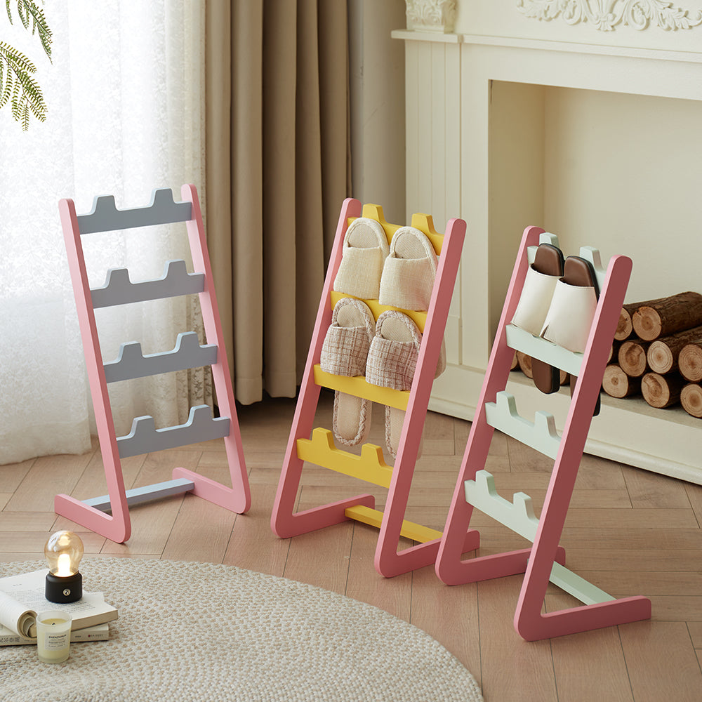 Contemporary Nordic L-Shaped MDF Floor-Standing Shoe Storage Rack 4-Shelf For Entryway