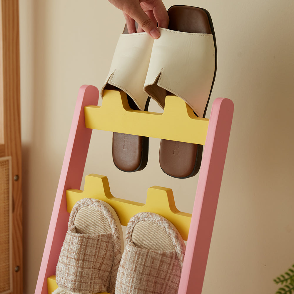 Contemporary Nordic L-Shaped MDF Floor-Standing Shoe Storage Rack 4-Shelf For Entryway