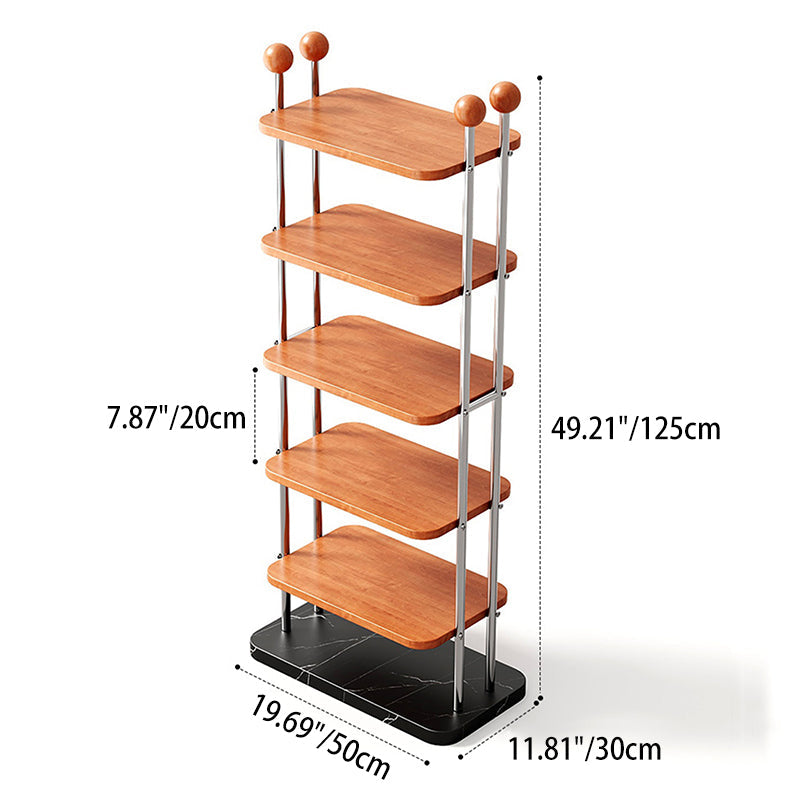 Traditional Vintage Rectangular Sturdy Solid Wood Stainless Steel Marble Durable Shoe Storage Rack 6-Tray For Entryway & Hallway