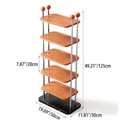 Traditional Vintage Rectangular Sturdy Solid Wood Stainless Steel Marble Durable Shoe Storage Rack 6-Tray For Entryway & Hallway