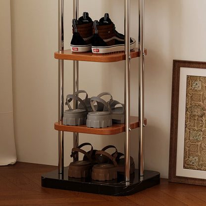 Traditional Vintage Rectangular Sturdy Solid Wood Stainless Steel Marble Durable Shoe Storage Rack 6-Tray For Entryway & Hallway