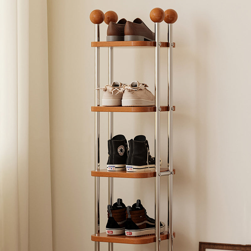 Traditional Vintage Rectangular Sturdy Solid Wood Stainless Steel Marble Durable Shoe Storage Rack 6-Tray For Entryway & Hallway