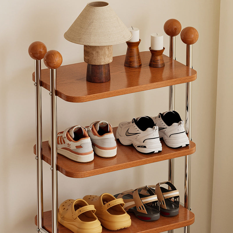 Traditional Vintage Rectangular Sturdy Solid Wood Stainless Steel Marble Durable Shoe Storage Rack 6-Tray For Entryway & Hallway