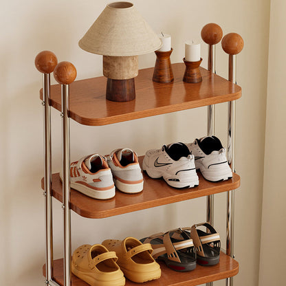 Traditional Vintage Rectangular Sturdy Solid Wood Stainless Steel Marble Durable Shoe Storage Rack 6-Tray For Entryway & Hallway