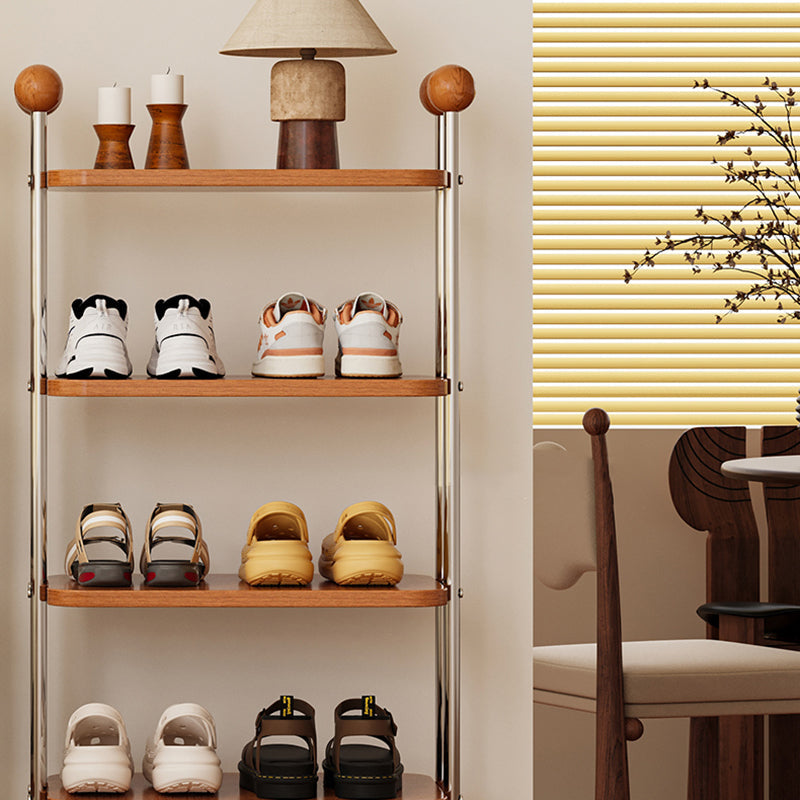 Traditional Vintage Rectangular Sturdy Solid Wood Stainless Steel Marble Durable Shoe Storage Rack 6-Tray For Entryway & Hallway