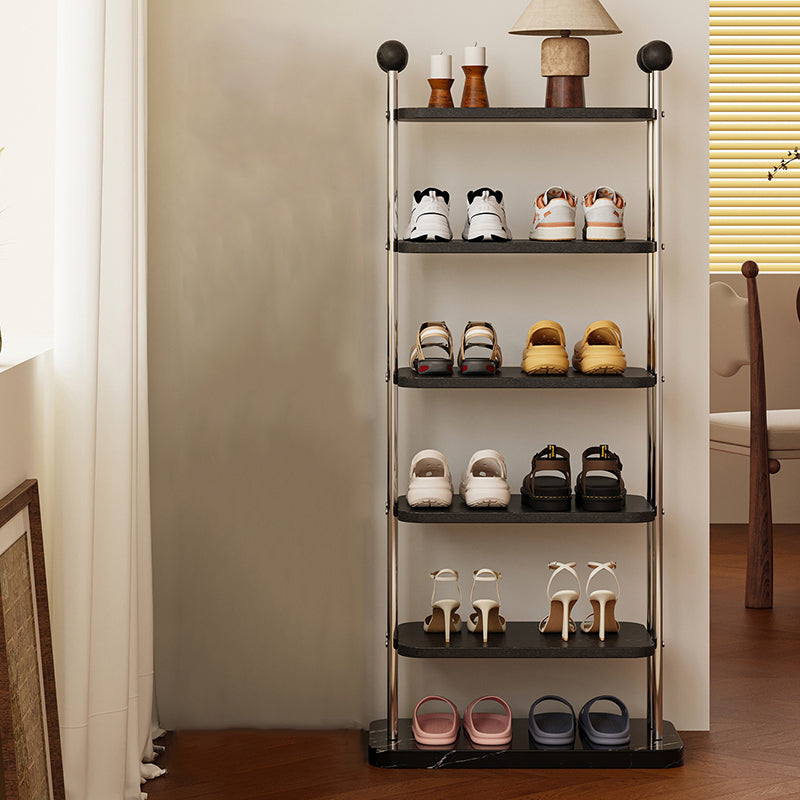 Traditional Vintage Rectangular Sturdy Solid Wood Stainless Steel Marble Durable Shoe Storage Rack 6-Tray For Entryway & Hallway