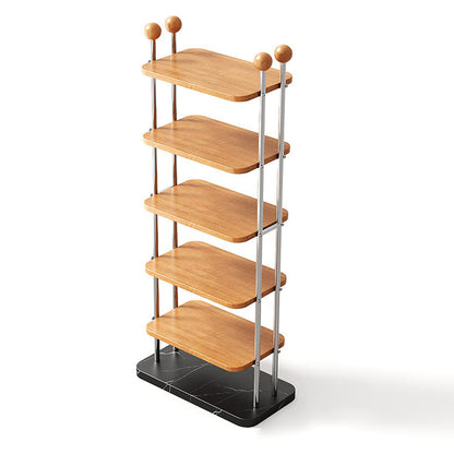 Traditional Vintage Rectangular Sturdy Solid Wood Stainless Steel Marble Durable Shoe Storage Rack 6-Tray For Entryway & Hallway