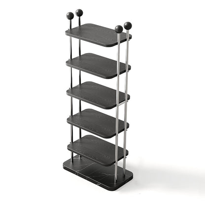 Traditional Vintage Rectangular Sturdy Solid Wood Stainless Steel Marble Durable Shoe Storage Rack 6-Tray For Entryway & Hallway