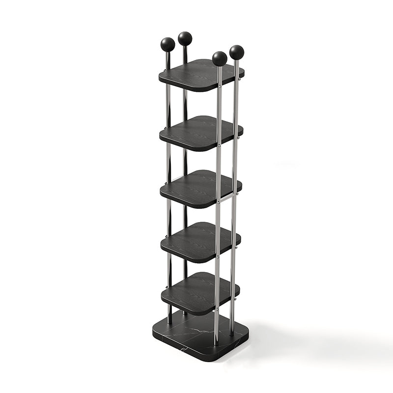 Traditional Vintage Rectangular Sturdy Solid Wood Stainless Steel Marble Durable Shoe Storage Rack 6-Tray For Entryway & Hallway