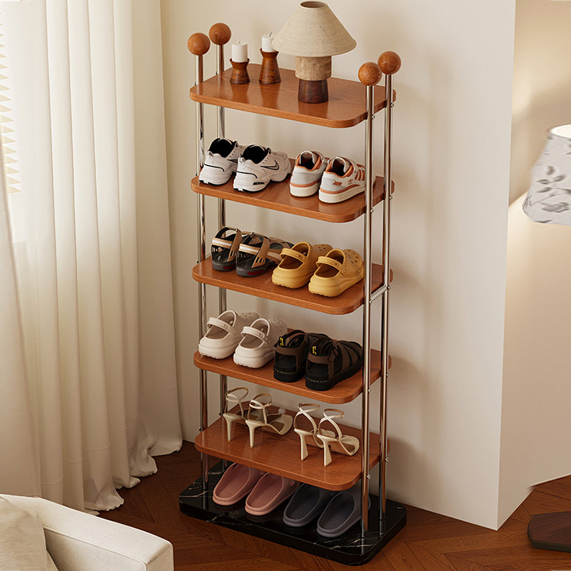 Traditional Vintage Rectangular Sturdy Solid Wood Stainless Steel Marble Durable Shoe Storage Rack 6-Tray For Entryway & Hallway