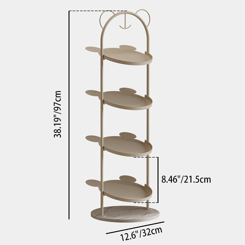 Contemporary Creative Cartoon Bear-Shaped Iron Marble Space-Saving Shoe Storage Rack 4-Tray For Entryway