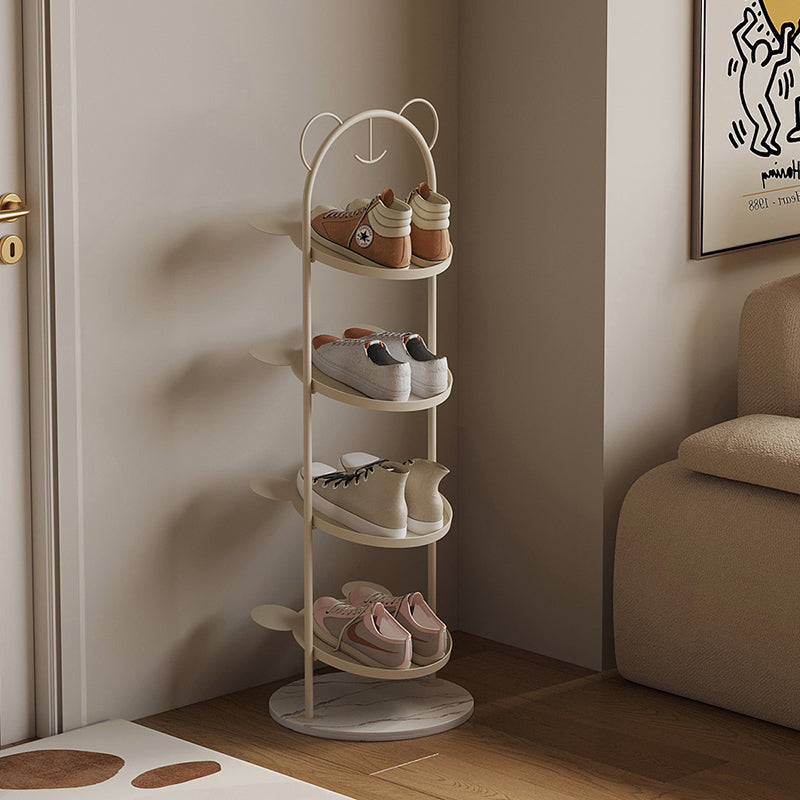 Contemporary Creative Cartoon Bear-Shaped Iron Marble Space-Saving Shoe Storage Rack 4-Tray For Entryway