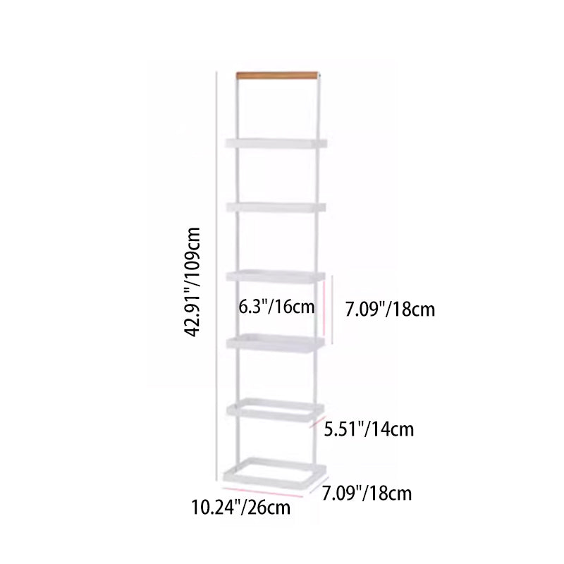 Modern Minimalist Rectangular Iron Wood Narrow Shoe Storage Rack 5/6-Tray For Entryway & Hallway