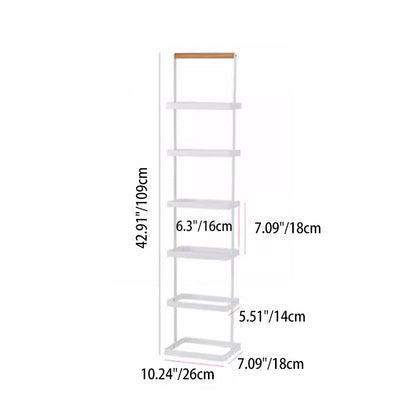 Modern Minimalist Rectangular Iron Wood Narrow Shoe Storage Rack 5/6-Tray For Entryway & Hallway