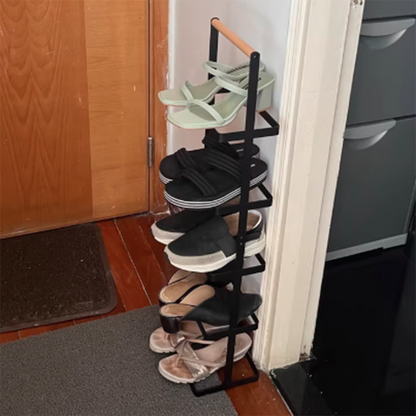 Modern Minimalist Rectangular Iron Wood Narrow Shoe Storage Rack 5/6-Tray For Entryway & Hallway