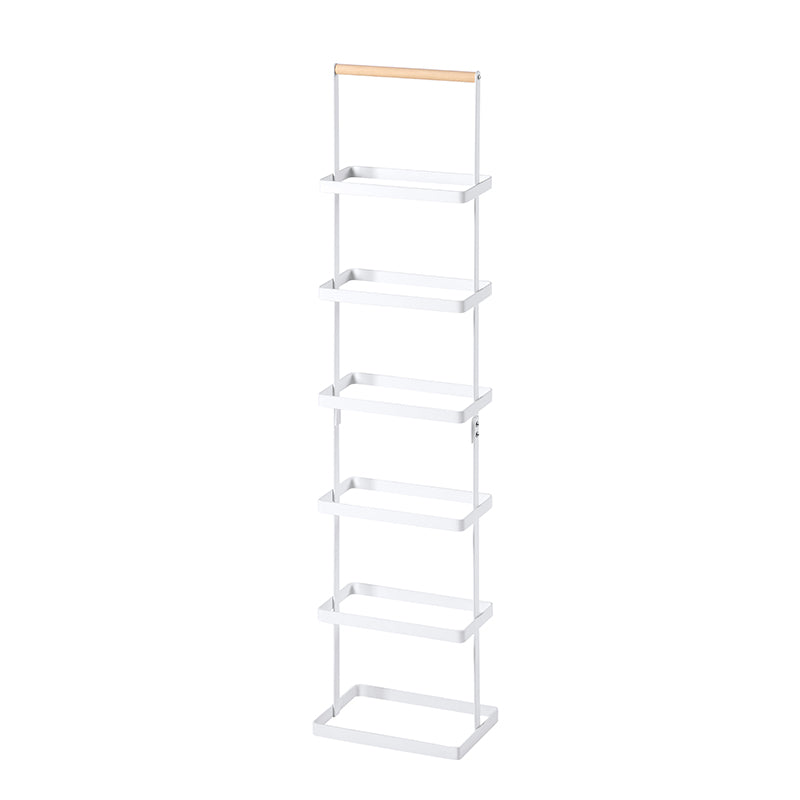 Modern Minimalist Rectangular Iron Wood Narrow Shoe Storage Rack 5/6-Tray For Entryway & Hallway