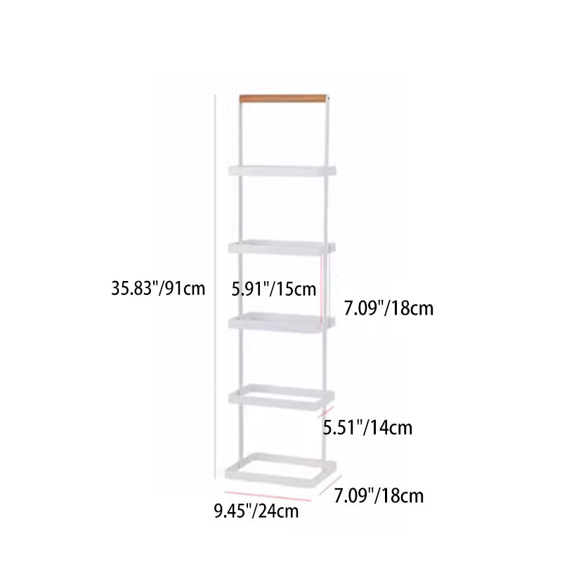 Modern Minimalist Rectangular Iron Wood Narrow Shoe Storage Rack 5/6-Tray For Entryway & Hallway