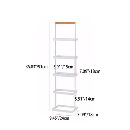 Modern Minimalist Rectangular Iron Wood Narrow Shoe Storage Rack 5/6-Tray For Entryway & Hallway