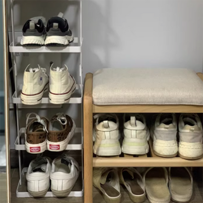 Modern Minimalist Rectangular Iron Wood Narrow Shoe Storage Rack 5/6-Tray For Entryway & Hallway