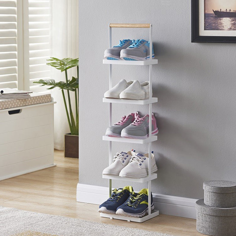 Modern Minimalist Rectangular Iron Wood Narrow Shoe Storage Rack 5/6-Tray For Entryway & Hallway