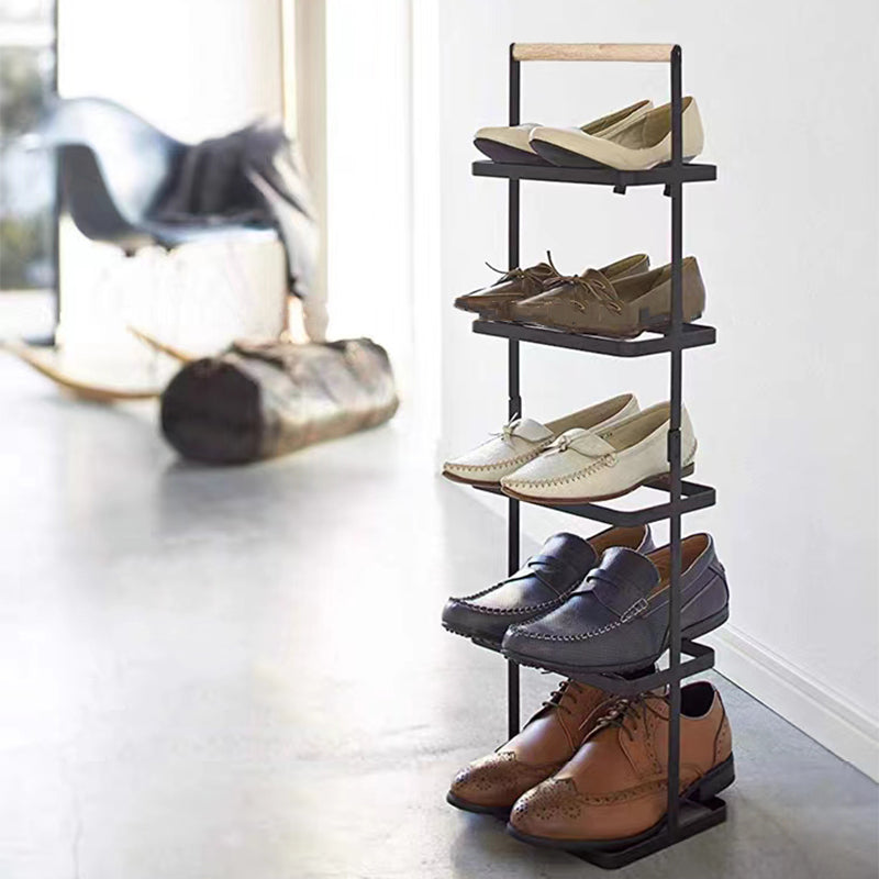 Modern Minimalist Rectangular Iron Wood Narrow Shoe Storage Rack 5/6-Tray For Entryway & Hallway