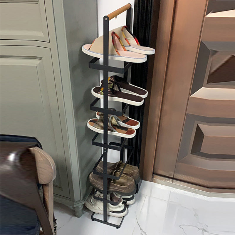 Modern Minimalist Rectangular Iron Wood Narrow Shoe Storage Rack 5/6-Tray For Entryway & Hallway