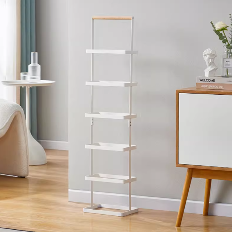 Modern Minimalist Rectangular Iron Wood Narrow Shoe Storage Rack 5/6-Tray For Entryway & Hallway