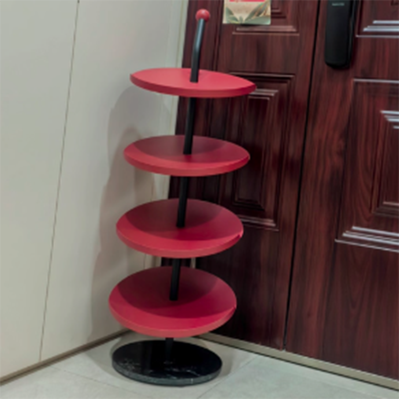 Contemporary Scandinavian Round Carbon Steel Marble Space-Saving Shoe Storage Rack 4/6-Tray For Hallway