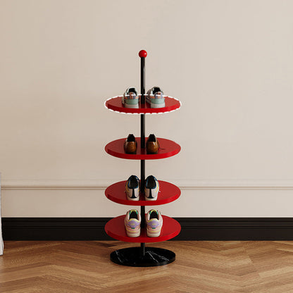 Contemporary Scandinavian Round Carbon Steel Marble Space-Saving Shoe Storage Rack 4/6-Tray For Hallway
