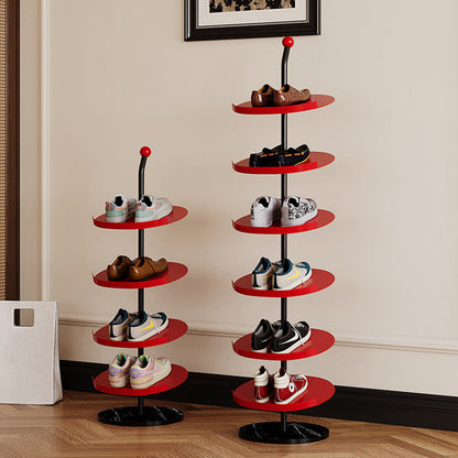 Contemporary Scandinavian Round Carbon Steel Marble Space-Saving Shoe Storage Rack 4/6-Tray For Hallway