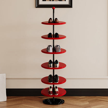 Contemporary Scandinavian Round Carbon Steel Marble Space-Saving Shoe Storage Rack 4/6-Tray For Hallway
