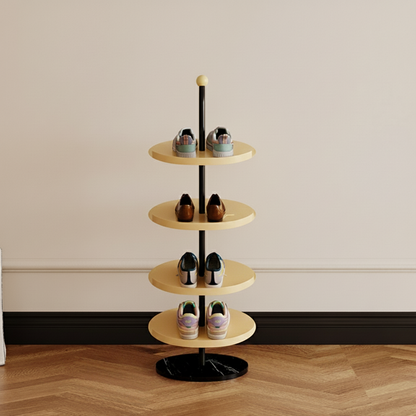 Contemporary Scandinavian Round Carbon Steel Marble Space-Saving Shoe Storage Rack 4/6-Tray For Hallway