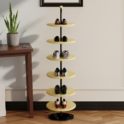 Contemporary Scandinavian Round Carbon Steel Marble Space-Saving Shoe Storage Rack 4/6-Tray For Hallway