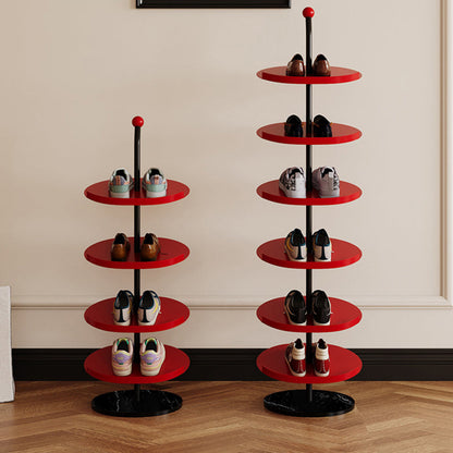 Contemporary Scandinavian Round Carbon Steel Marble Space-Saving Shoe Storage Rack 4/6-Tray For Hallway