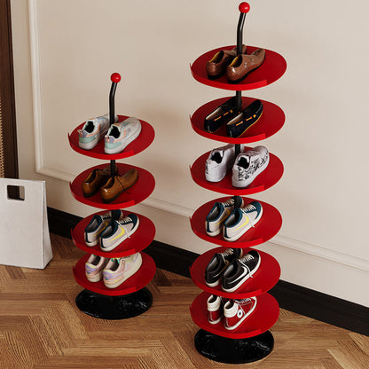Contemporary Scandinavian Round Carbon Steel Marble Space-Saving Shoe Storage Rack 4/6-Tray For Hallway