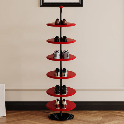 Contemporary Scandinavian Round Carbon Steel Marble Space-Saving Shoe Storage Rack 4/6-Tray For Hallway