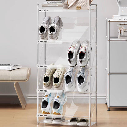 Modern Minimalist Slim Rectangular Plastic Stainless Steel Tilted Design Shoe Rack 4/5/6-Tier For Hallway