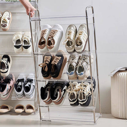 Modern Minimalist Slim Rectangular Plastic Stainless Steel Tilted Design Shoe Rack 4/5/6-Tier For Hallway