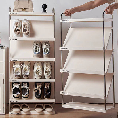Modern Minimalist Slim Rectangular Plastic Stainless Steel Tilted Design Shoe Rack 4/5/6-Tier For Hallway