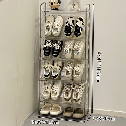 Modern Minimalist Slim Rectangular Plastic Stainless Steel Tilted Design Shoe Rack 4/5/6-Tier For Hallway