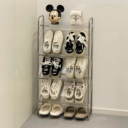 Modern Minimalist Slim Rectangular Plastic Stainless Steel Tilted Design Shoe Rack 4/5/6-Tier For Hallway