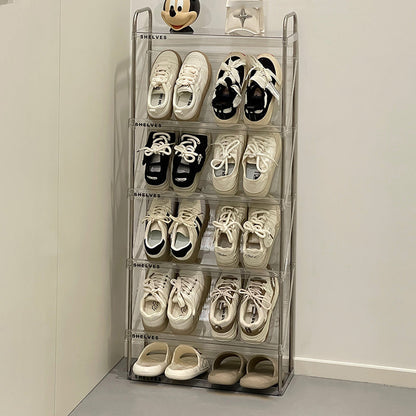 Modern Minimalist Slim Rectangular Plastic Stainless Steel Tilted Design Shoe Rack 4/5/6-Tier For Hallway
