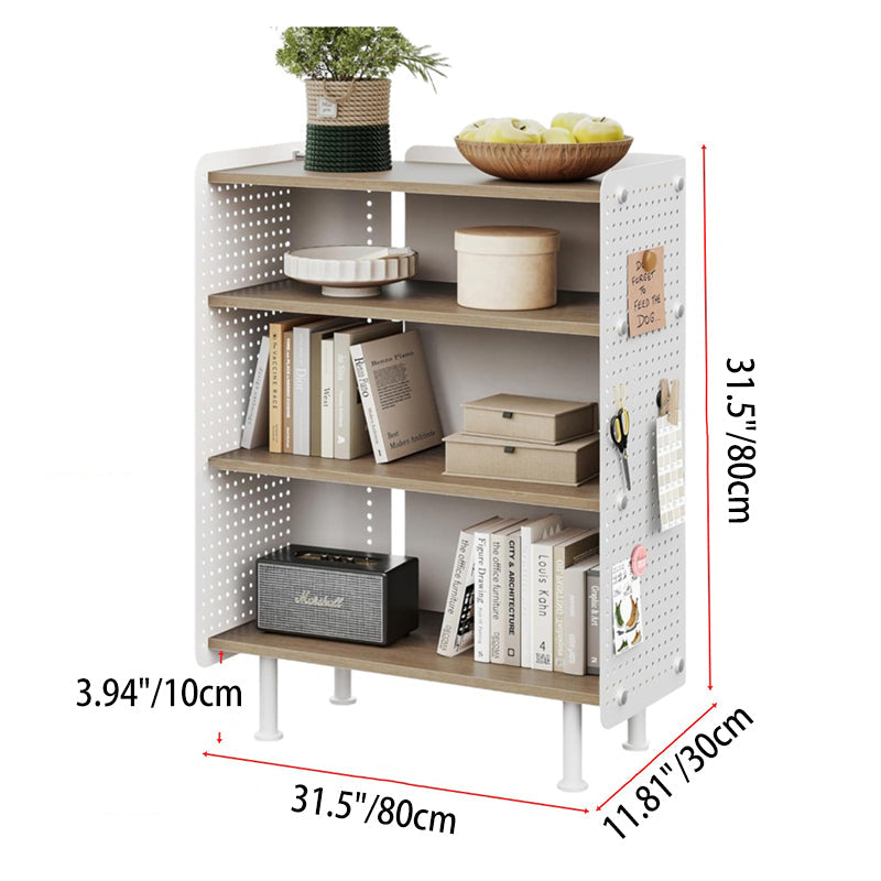 Contemporary Nordic Rectangular Carbon Steel Solid Wood Multi-Layer Board Bookshelf 4-Tier For Study Room