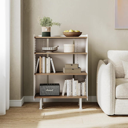 Contemporary Nordic Rectangular Carbon Steel Solid Wood Multi-Layer Board Bookshelf 4-Tier For Study Room
