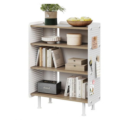 Contemporary Nordic Rectangular Carbon Steel Solid Wood Multi-Layer Board Bookshelf 4-Tier For Study Room